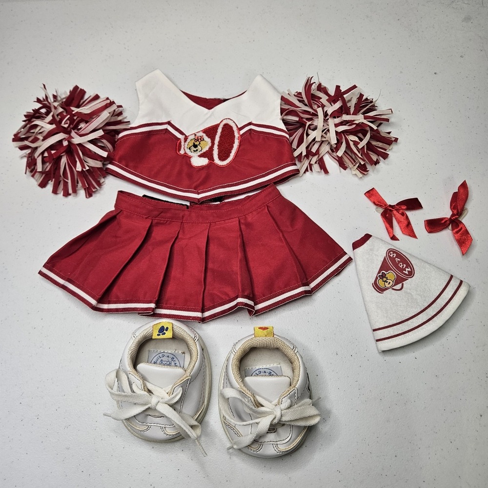 Build Bear Cheerleader Cheer Outfit Red Tennis Shoes Pom Poms Mega Workshop BABW